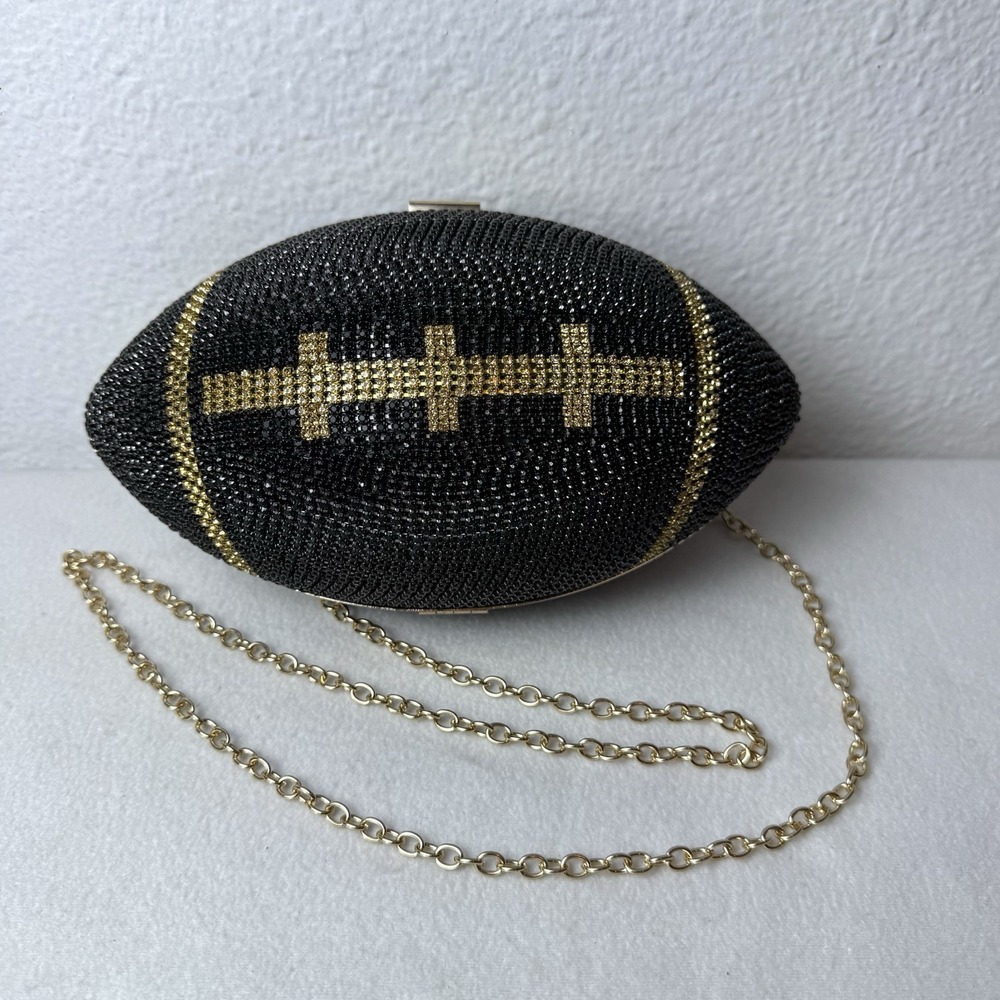 Rhinestone Football Purse Crossbody Bag Black & Gold Top It Off Novelty *Read